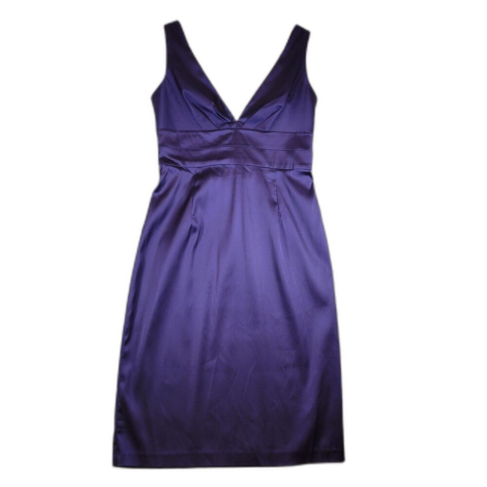 Donna Ricco Amethyst Purple Satin V-Neck Corset Back Sheath Cocktail Dress 10